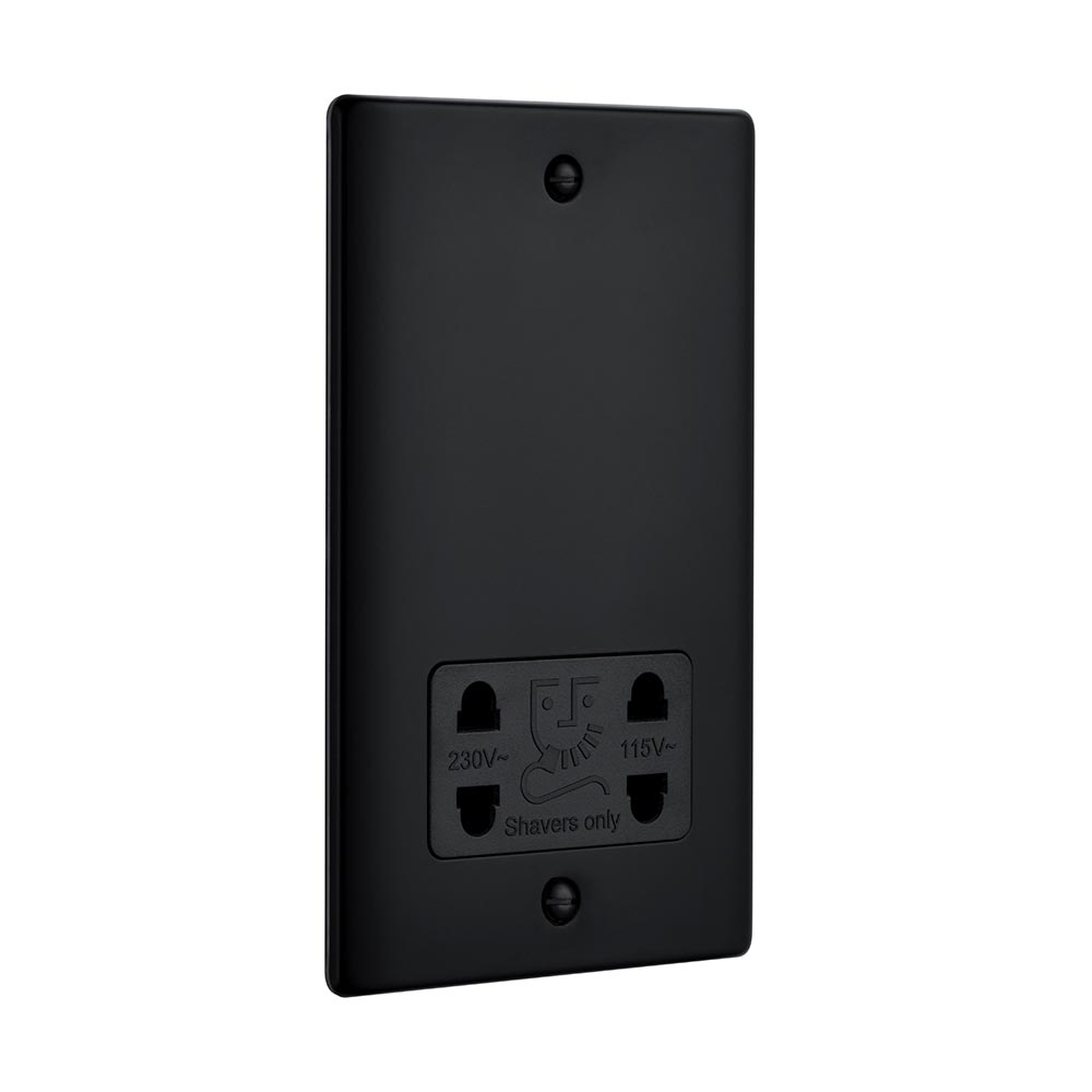 Raised Screwed Dual Voltage Shaver Socket - Matt Black With Black Insert