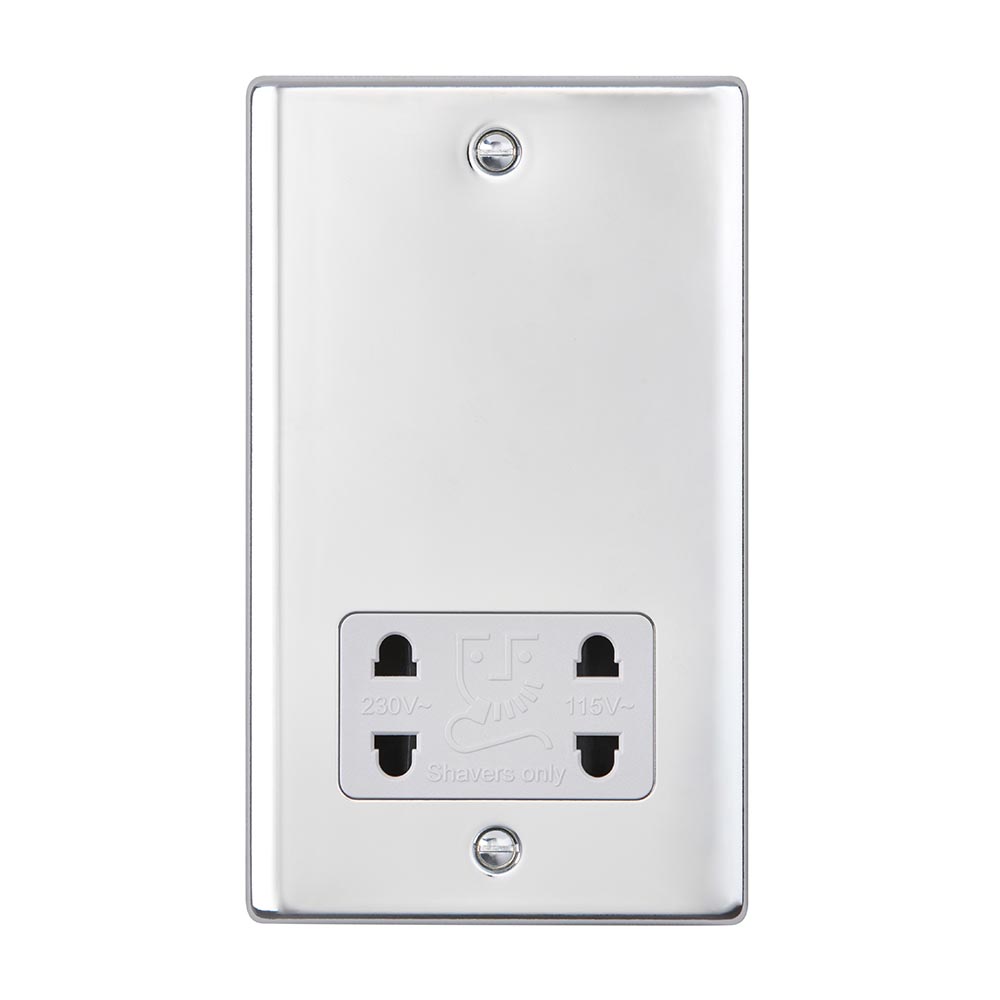Raised Screwed Dual Voltage Shaver Socket - Polished Chrome With White ...