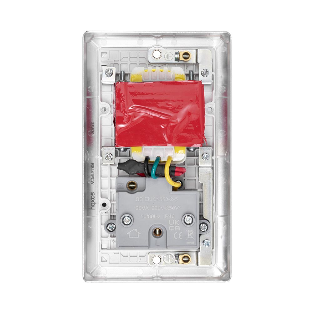 Raised Screwed Dual Voltage Shaver Socket - Polished Chrome With White ...
