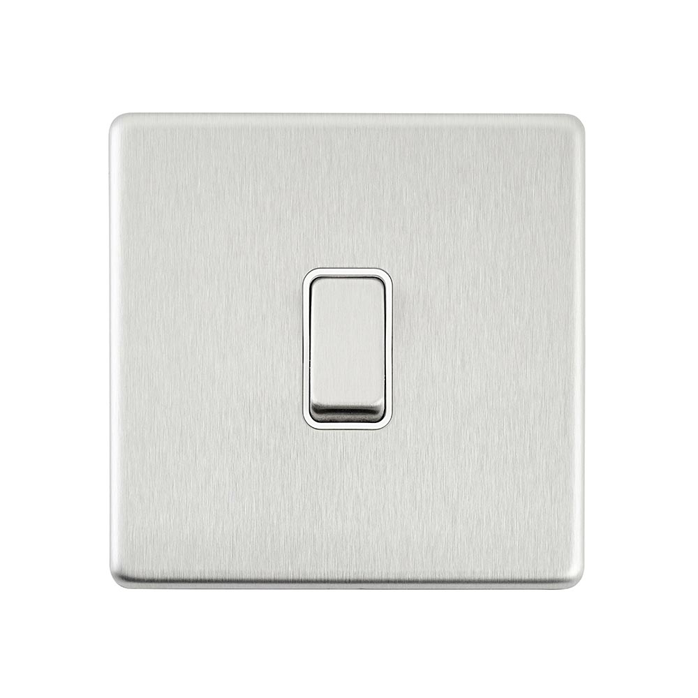 Screwless 10AX 1G 2-Way Switch - Brushed Steel With White Insert