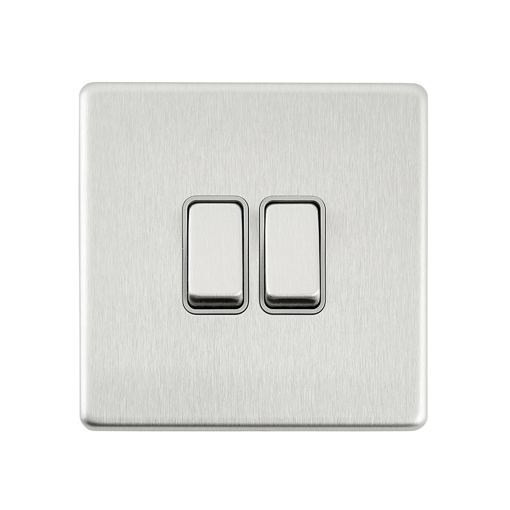 Screwless 10AX 2G 2-Way Switch - Brushed Steel With Grey Insert