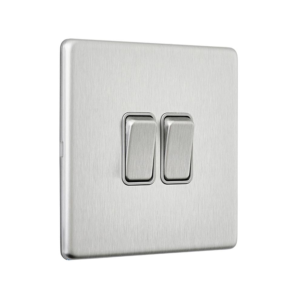 Screwless 10AX 2G 2-Way Switch - Brushed Steel With Grey Insert