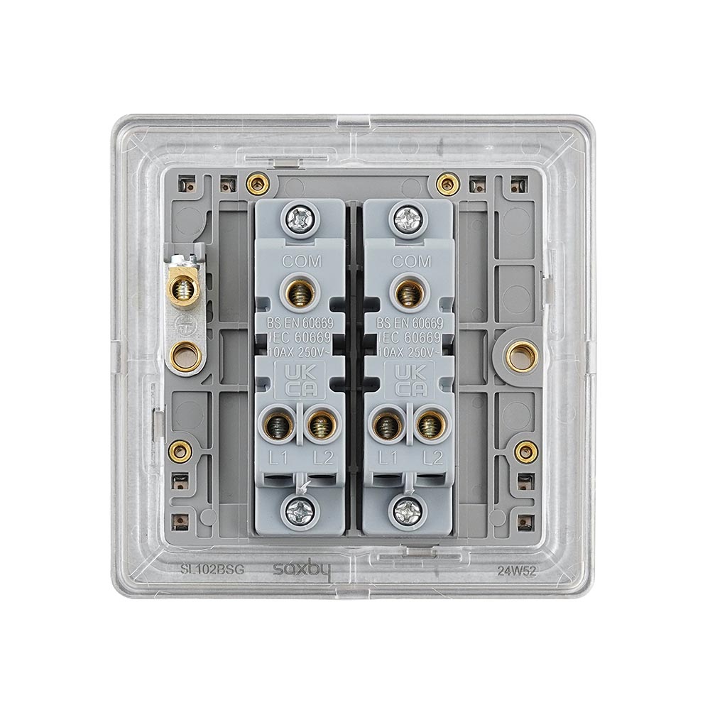 Screwless 10AX 2G 2-Way Switch - Brushed Steel With Grey Insert