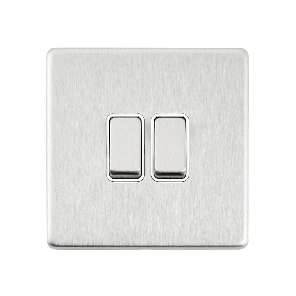 Screwless 10AX 2G 2-Way Switch - Brushed Steel With White Insert