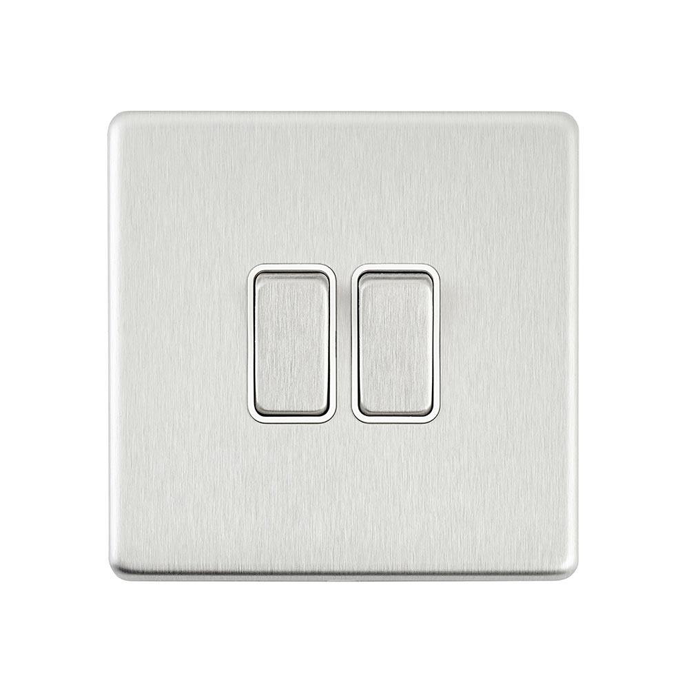 Screwless 10AX 2G 2-Way Switch - Brushed Steel With White Insert