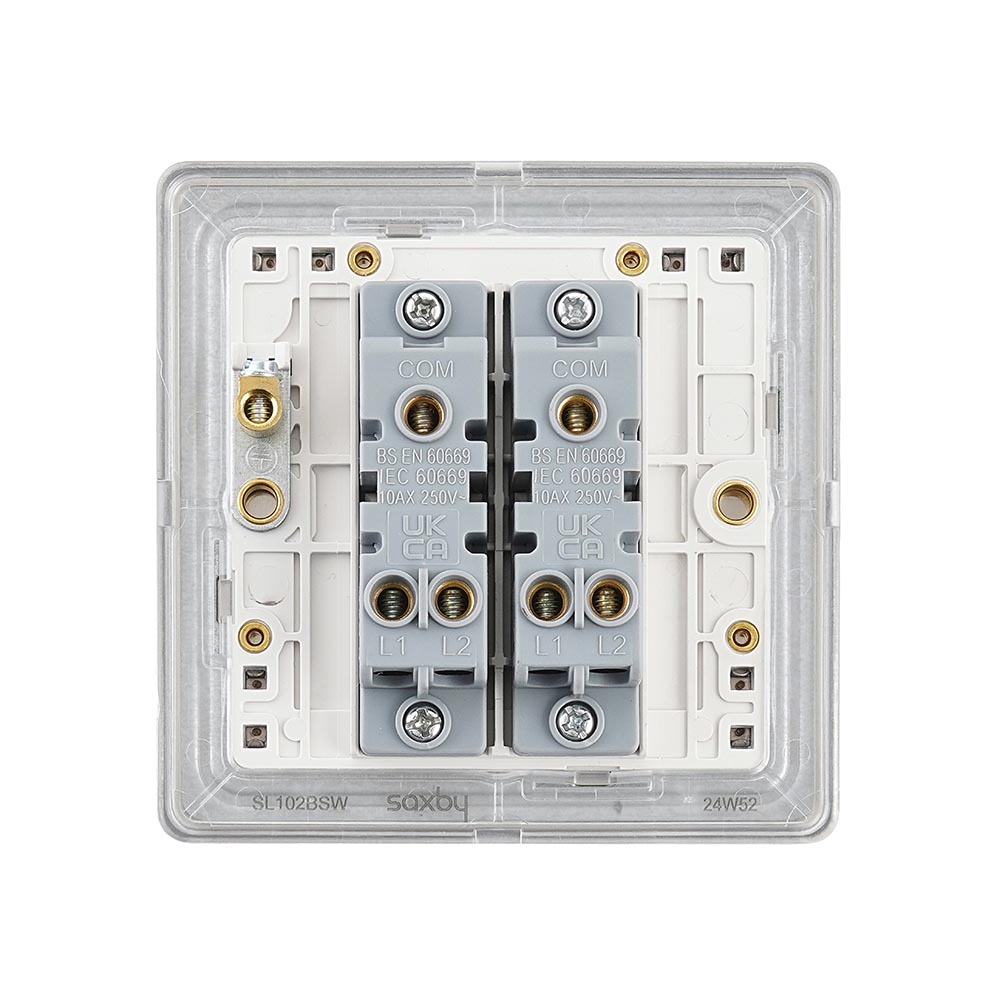 Screwless 10AX 2G 2-Way Switch - Brushed Steel With White Insert