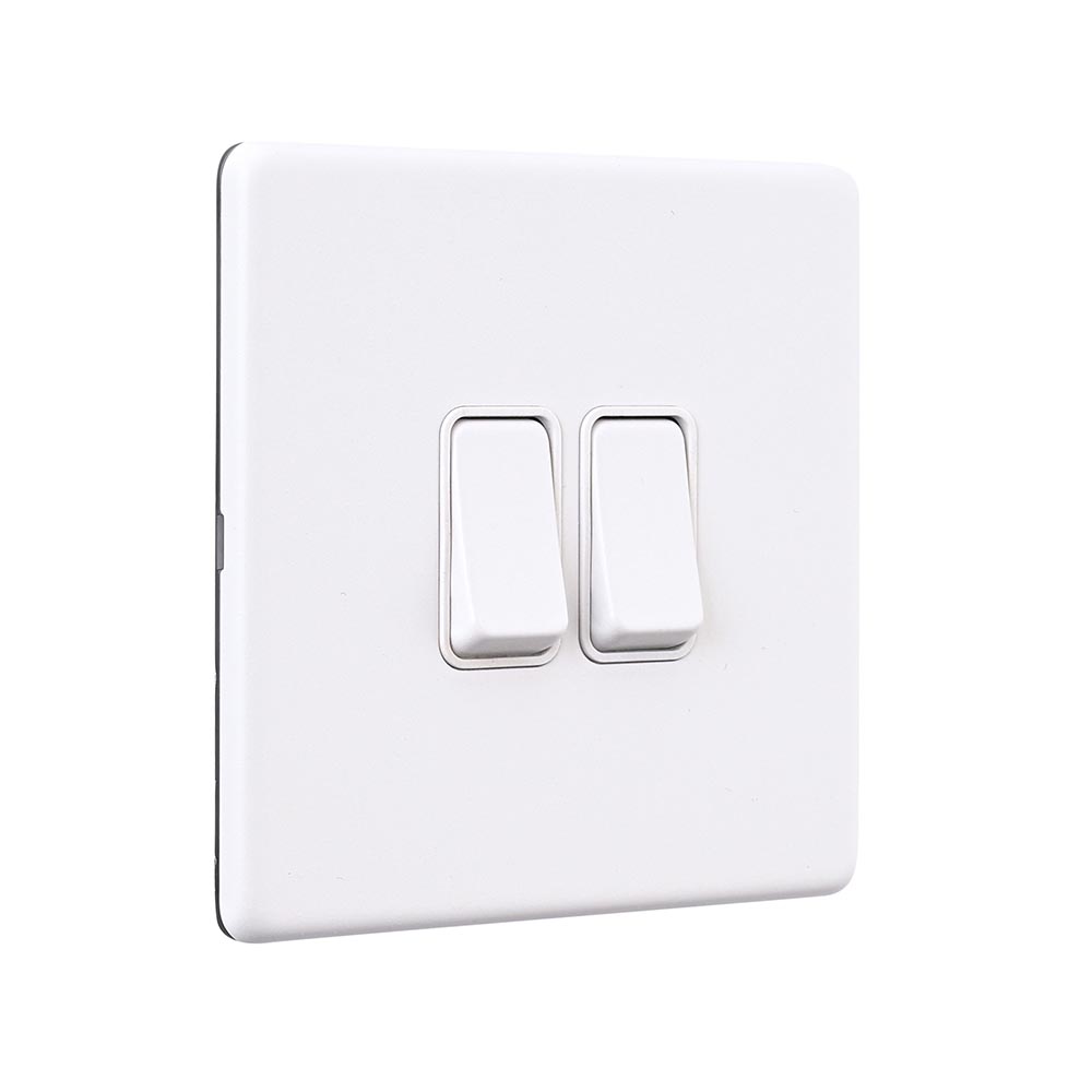 Screwless 10AX 2G 2-Way Switch - Matt White With White Insert