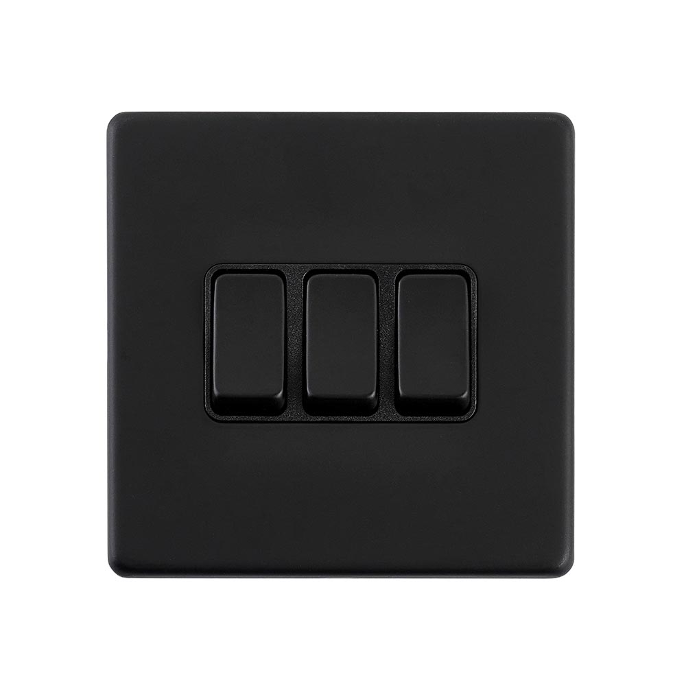 Screwless 10AX 3G 2-Way Switch - Matt Black With Black Insert