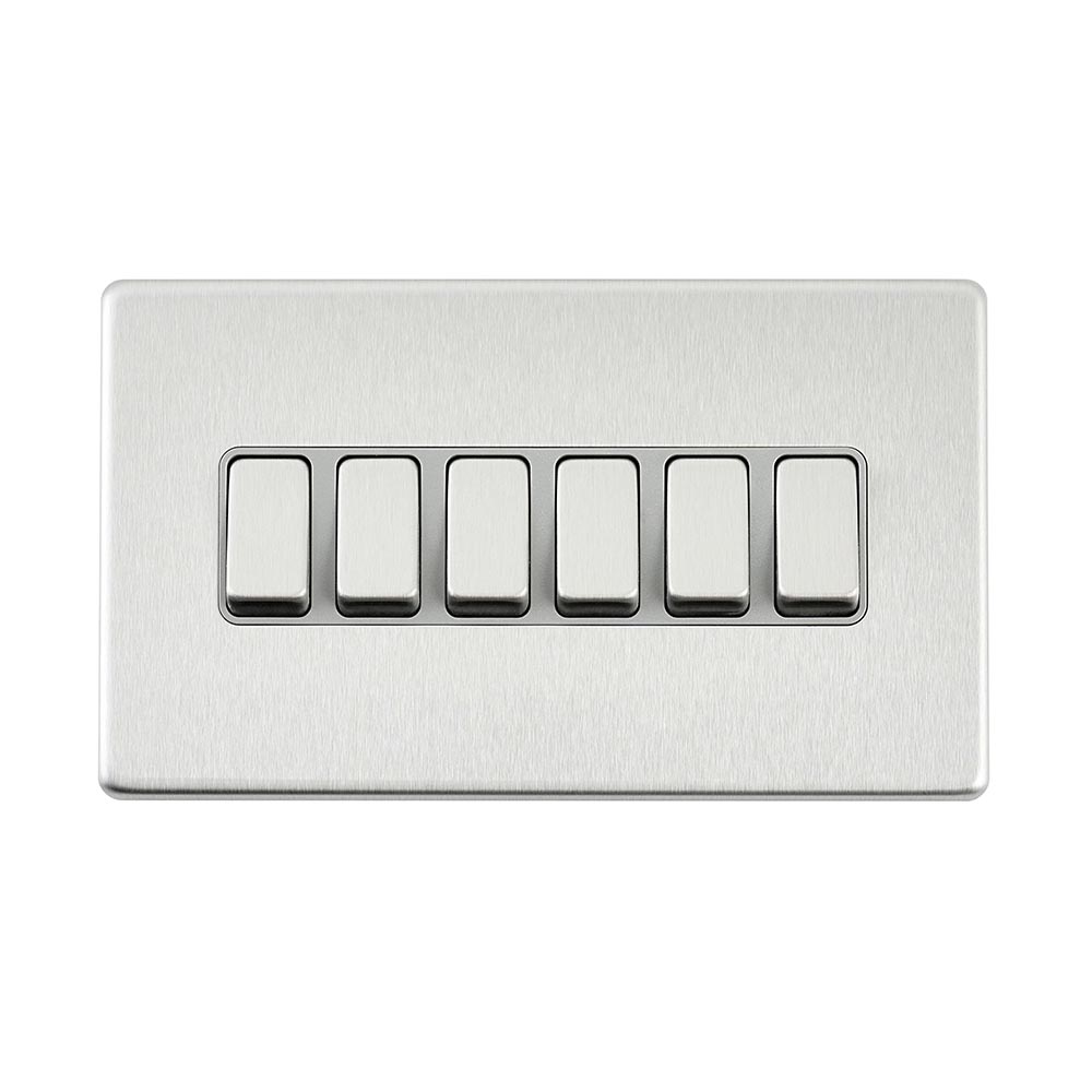Screwless 10AX 6G 2-Way Switch - Brushed Steel With Grey Insert