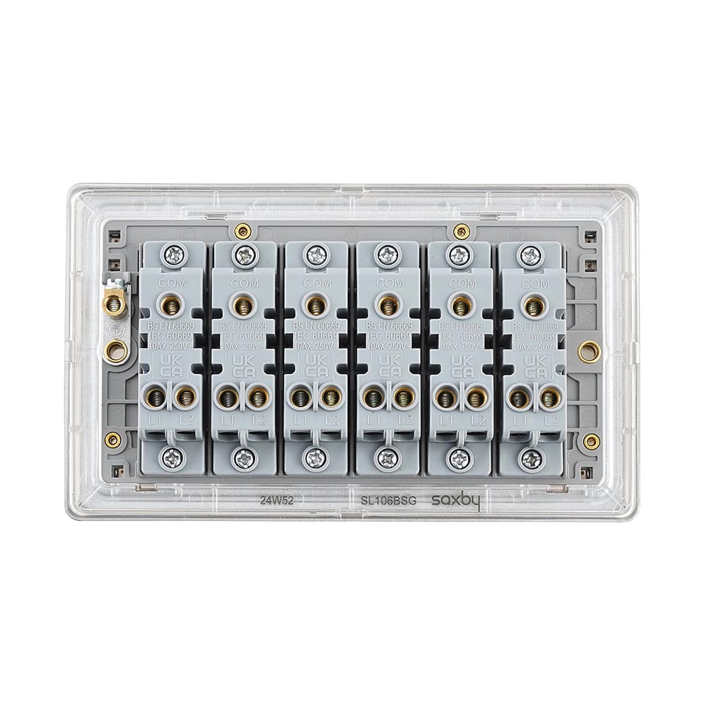Screwless 10AX 6G 2-Way Switch - Brushed Steel With Grey Insert