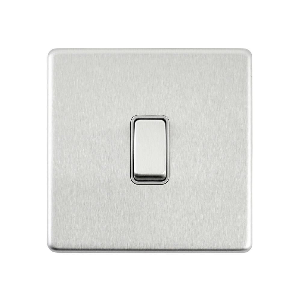 Screwless 10AX 1G Intermediate Switch - Brushed Steel With Grey Insert