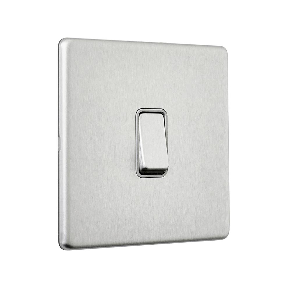 Screwless 10AX 1G Intermediate Switch - Brushed Steel With Grey Insert
