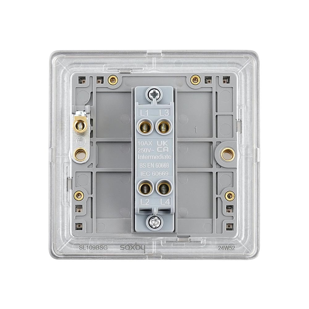 Screwless 10AX 1G Intermediate Switch - Brushed Steel With Grey Insert