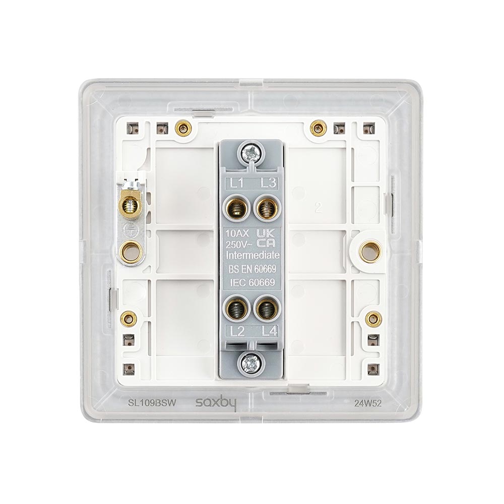 Screwless 10AX 1G Intermediate Switch - Brushed Steel With White Insert