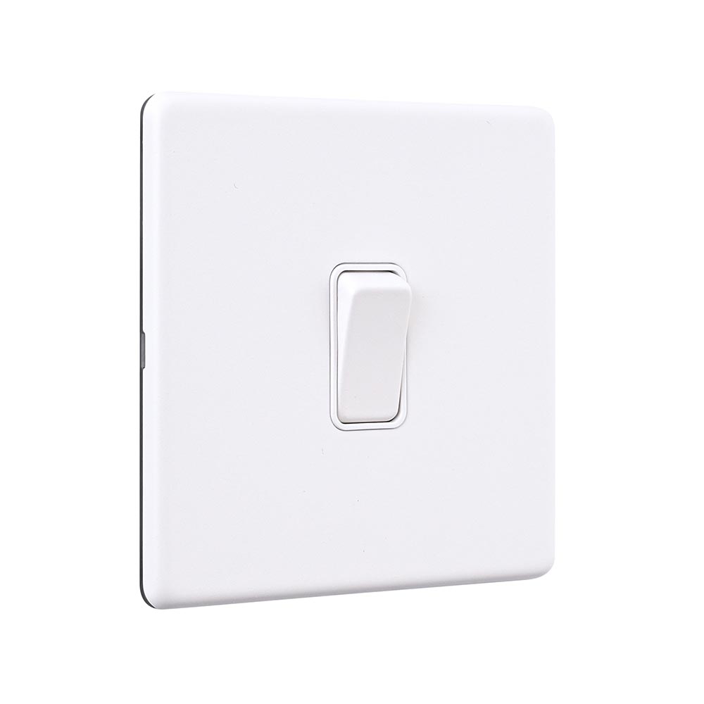 Screwless 10AX 1G Intermediate Switch - Matt White With White Insert
