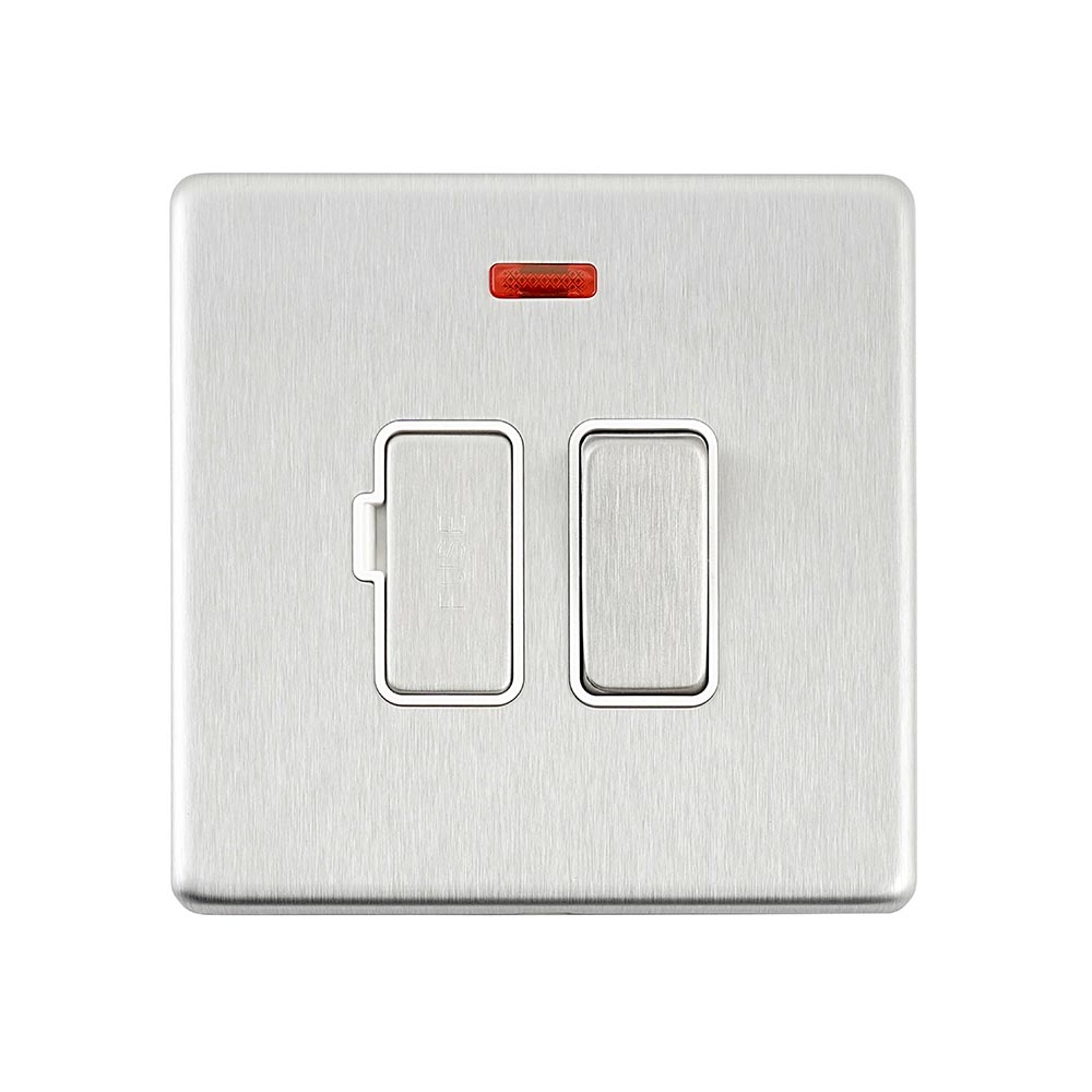 Screwless 13A Switched Fused Spur Unit with Neon - Brushed Steel With ...