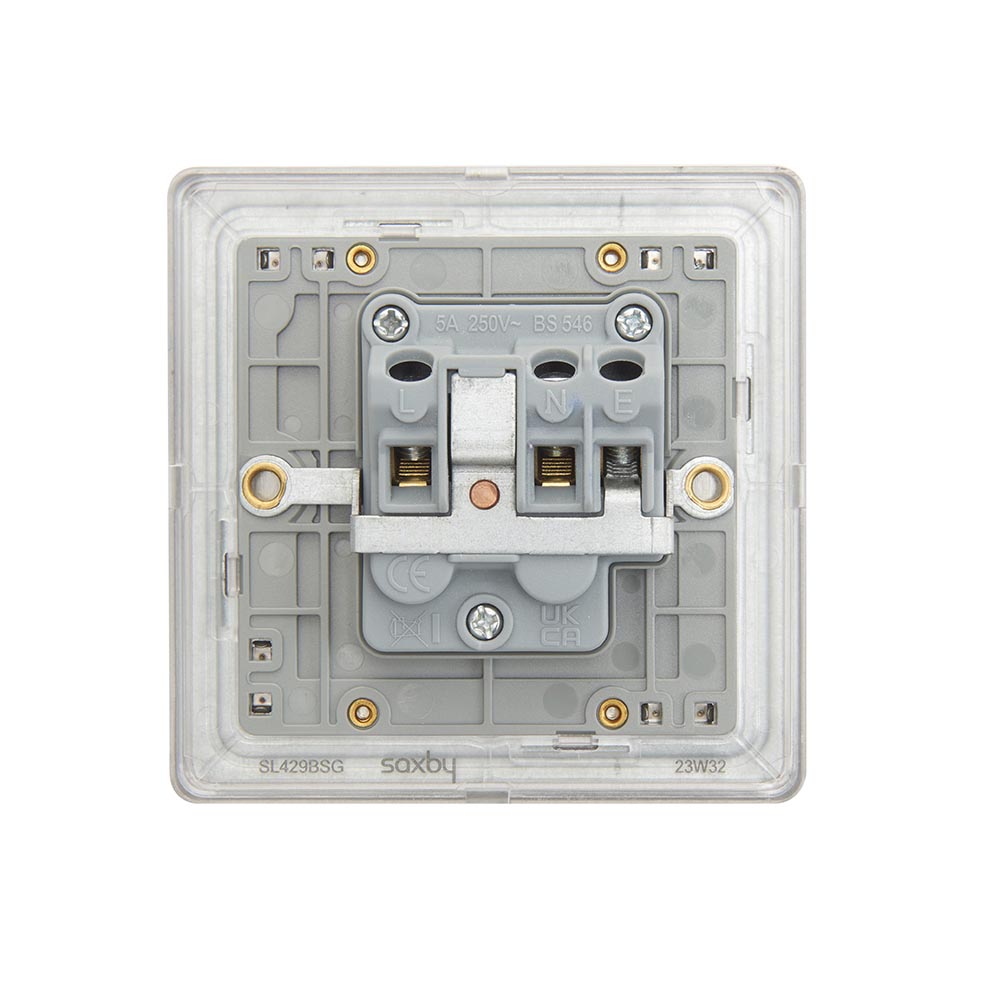 Screwless 5A Unswitched Socket - Brushed Steel With Grey Insert