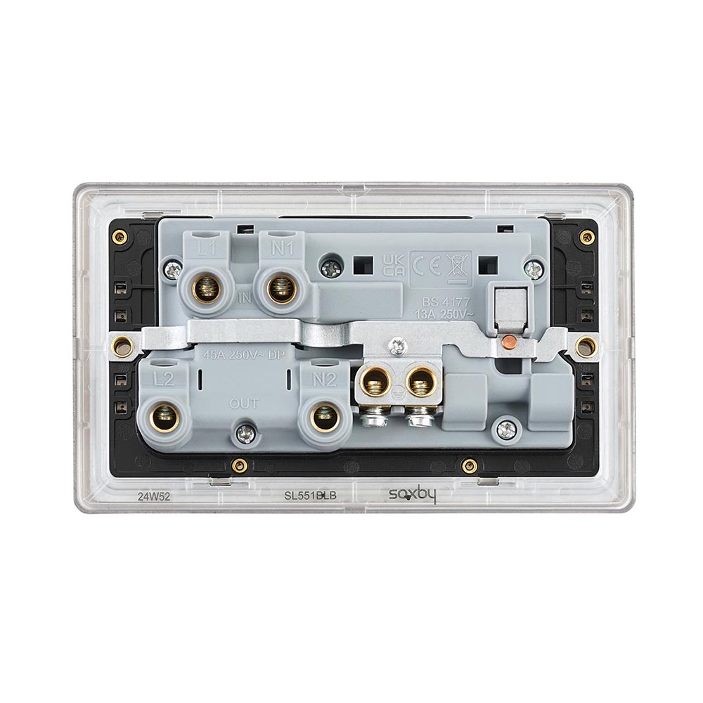 Screwless 45A DP Cooker Switch with 13A Socket with Neon - Matt Black ...