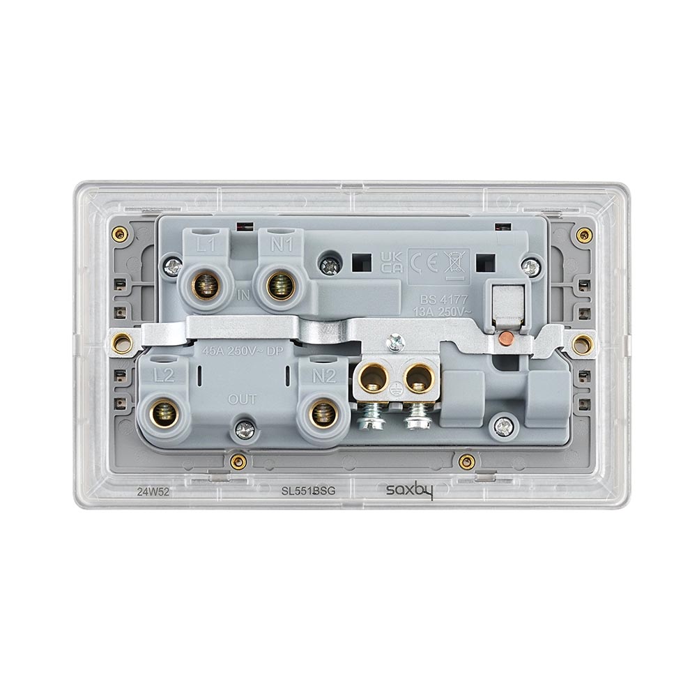 Screwless 45A DP Cooker Switch with 13A Socket with Neon - Brushed ...