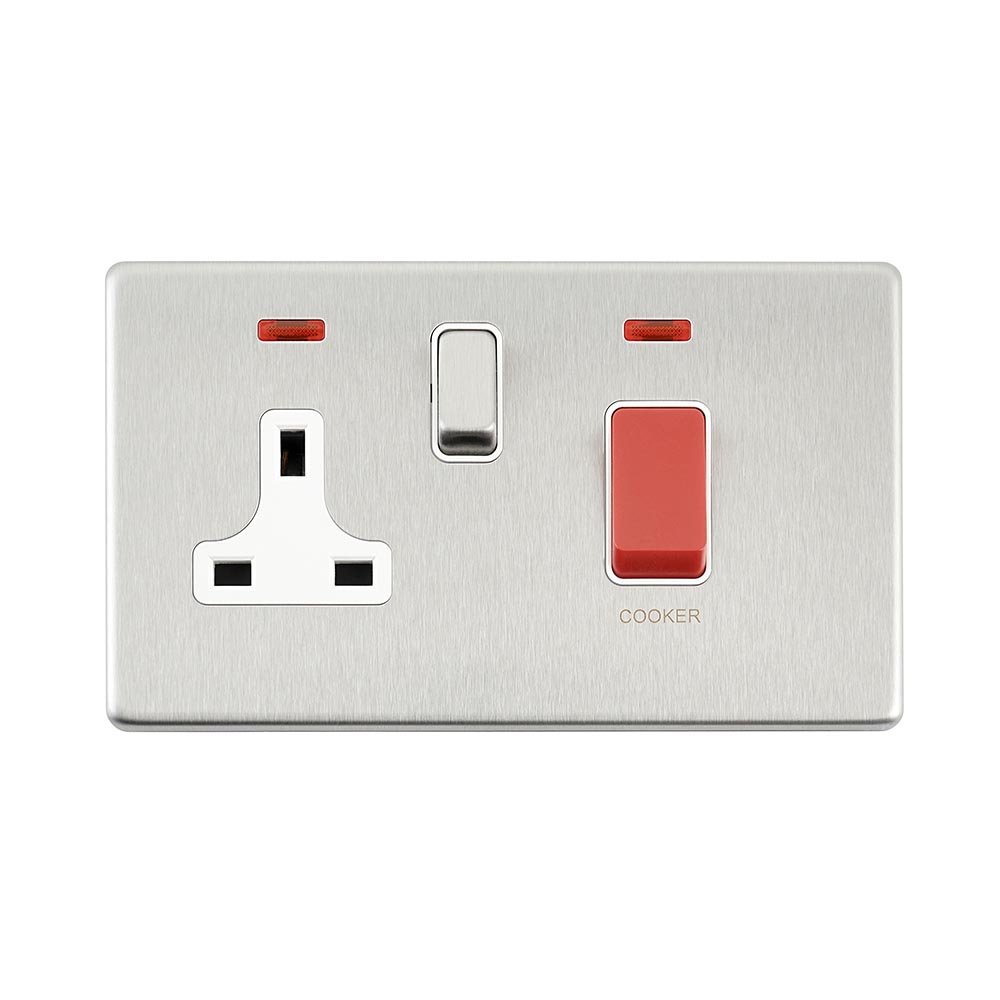 Screwless 45A DP Cooker Switch with 13A Socket with Neon - Brushed ...