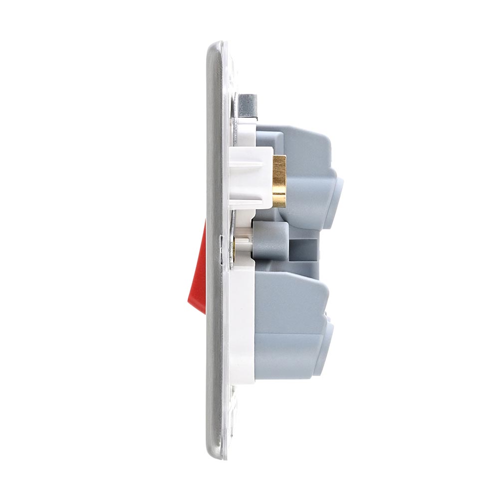 Screwless 45A 1G DP Switch with Neon - Brushed Steel With White Insert