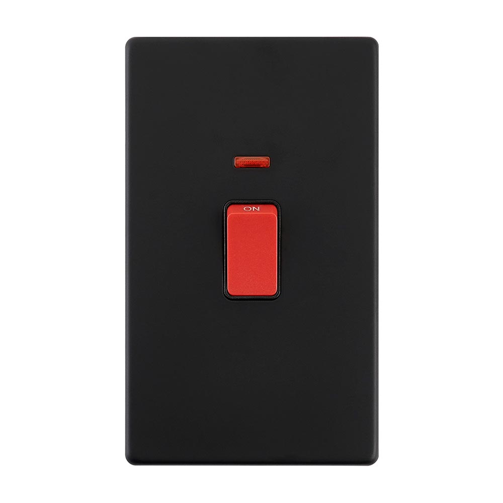 Screwless 45A Large Plate DP Switch with Neon - Matt Black With Black ...