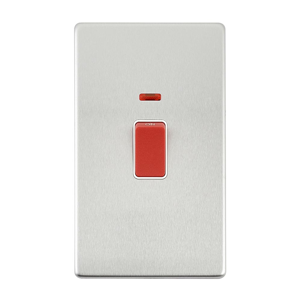 Screwless 45A Large Plate DP Switch with Neon - Brushed Steel With ...