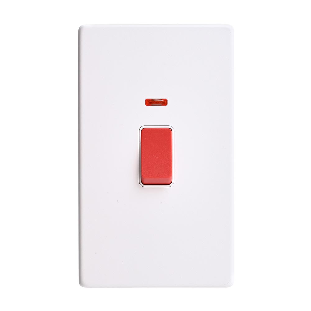 Screwless 45A Large Plate DP Switch with Neon - Matt White With White ...